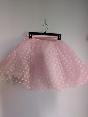 Weissman Pink Tulle Skirt with Silver Polka Dots